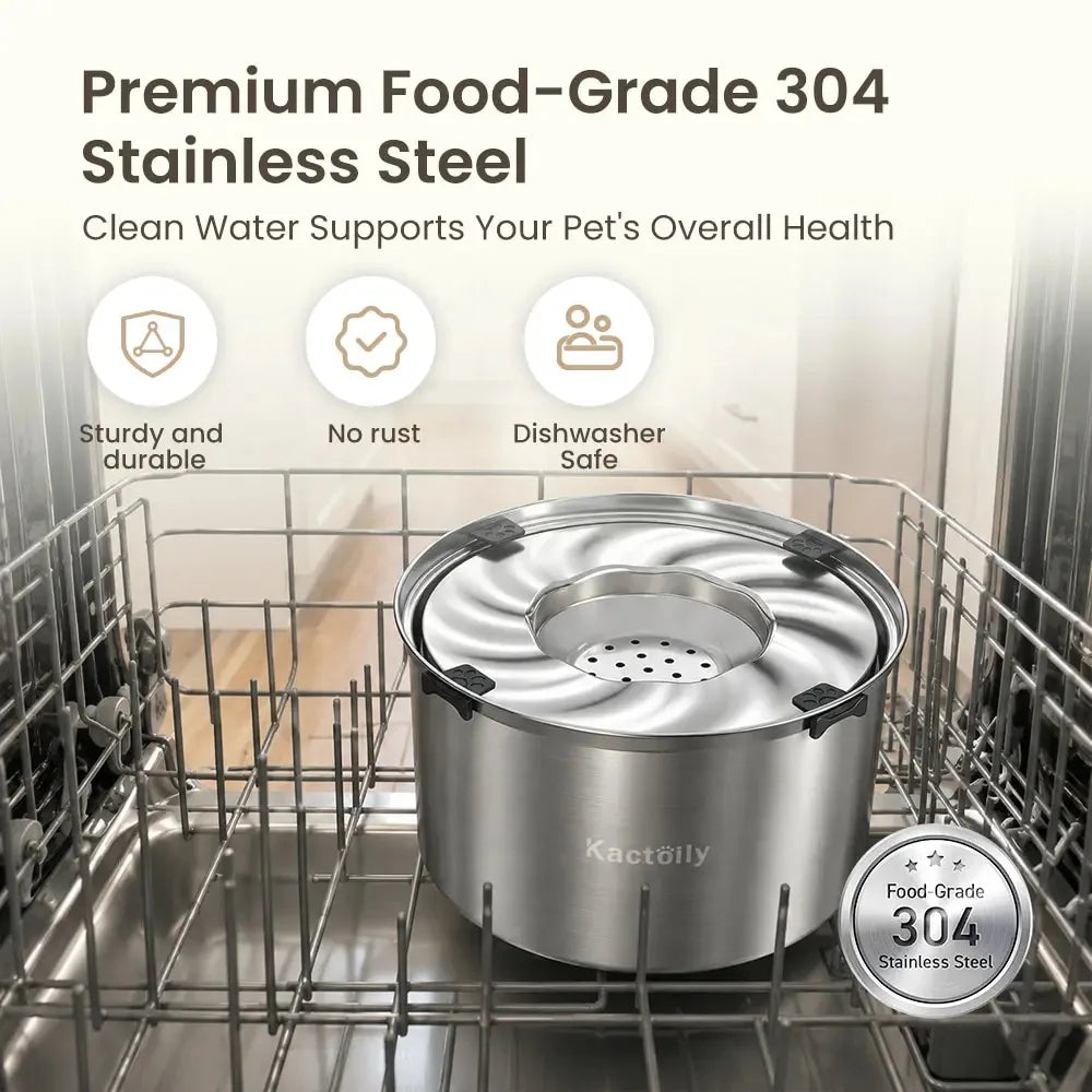 Kactoily Stainless Steel No Spill Water Bowl With Floating Disk