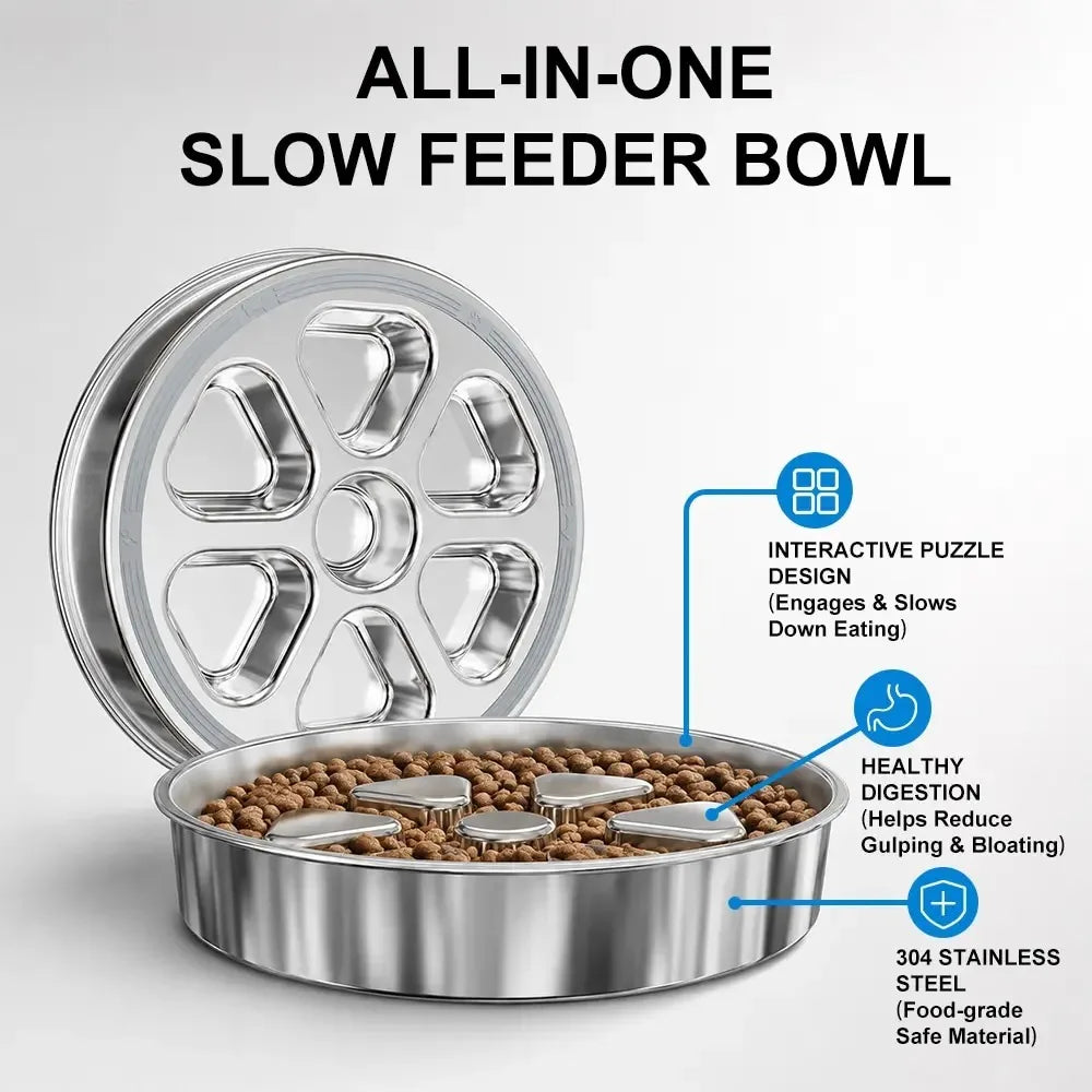 Kactoily Stainless Steel Slow Feeder Dog Bowl for Healthy Digestion