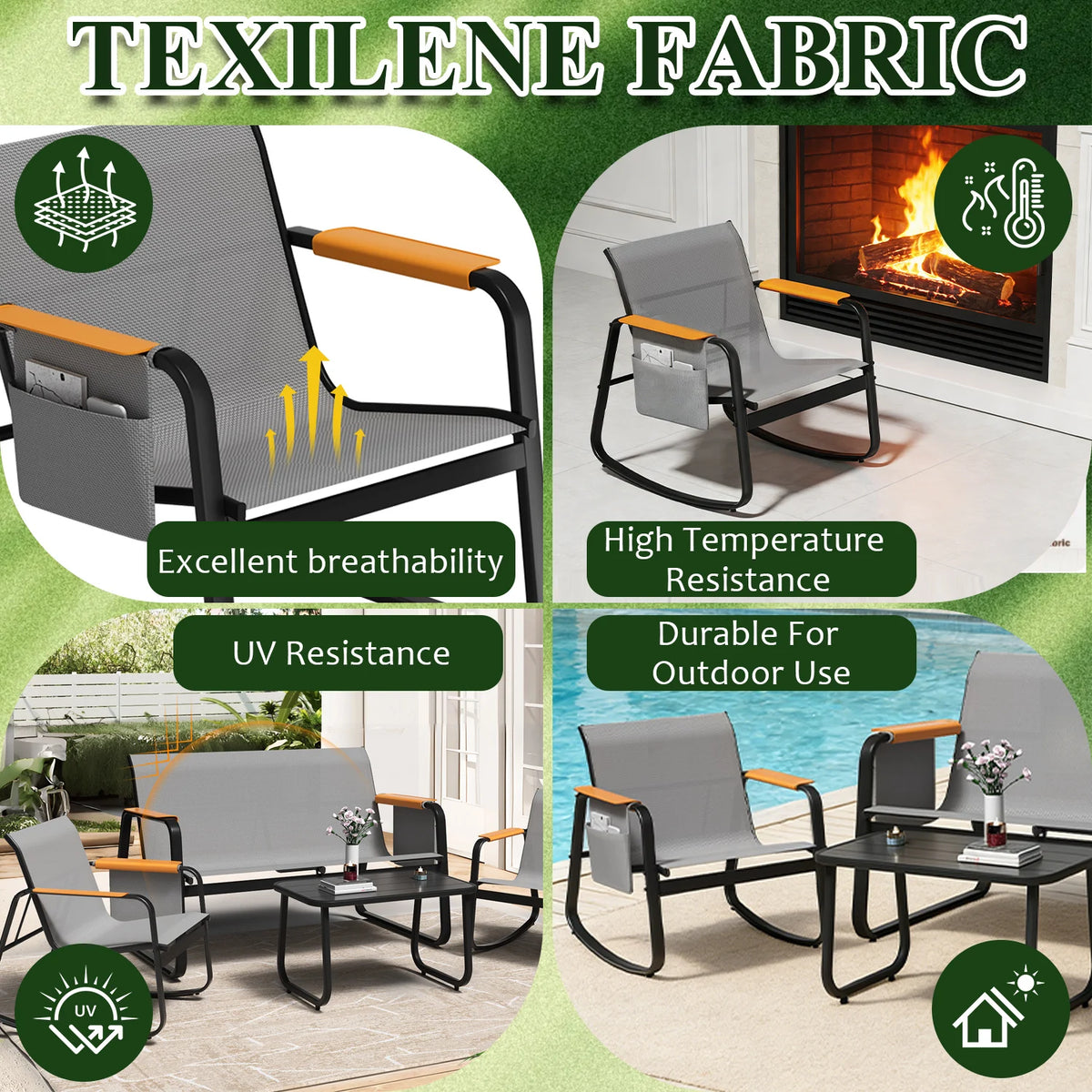 Avenvista Weather Resistant Patio Conversation Set Loveseat And Rocking Chairs