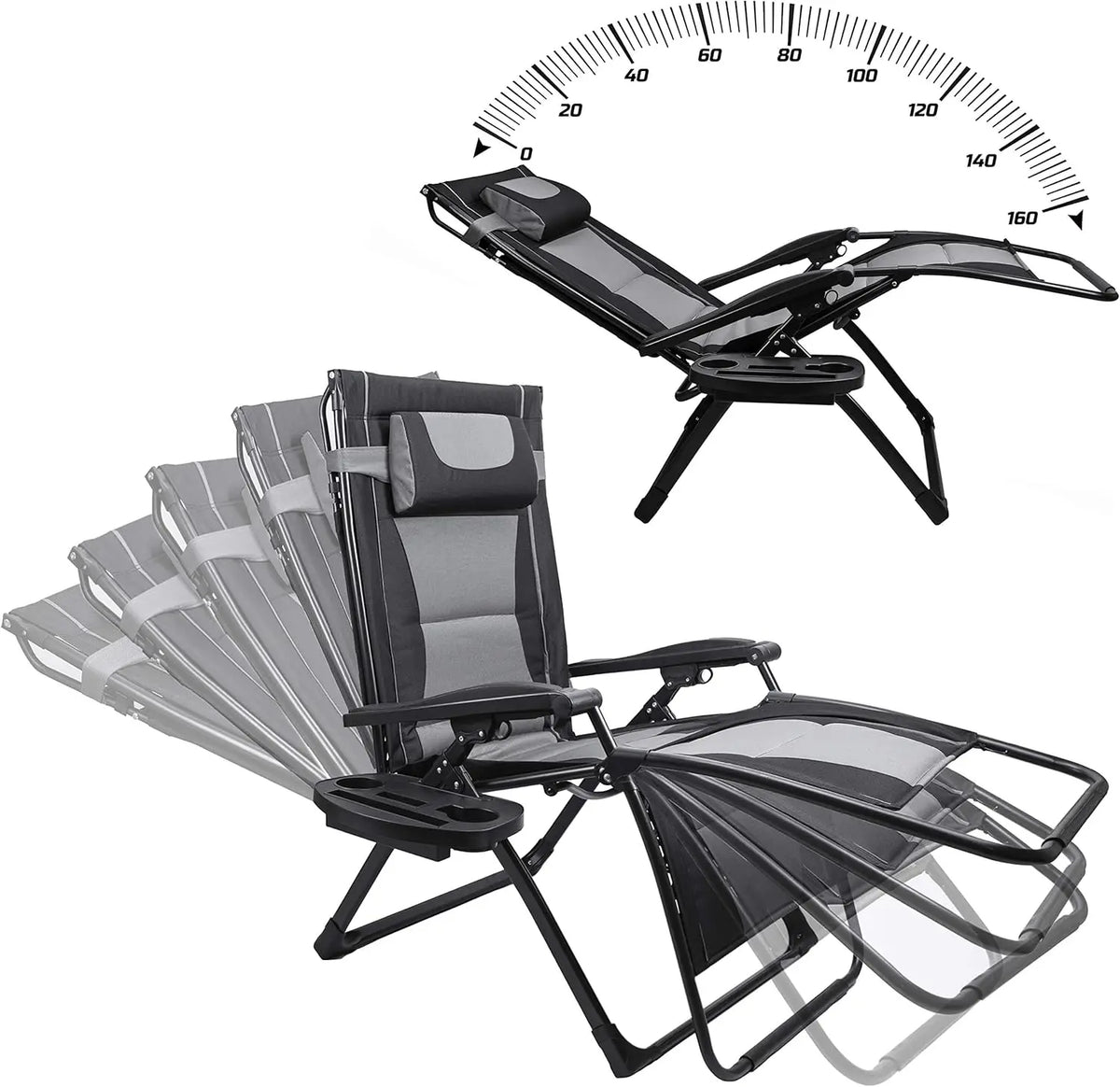 Outdoor Folding Recliner Chair With Padded Seat And Sunshade