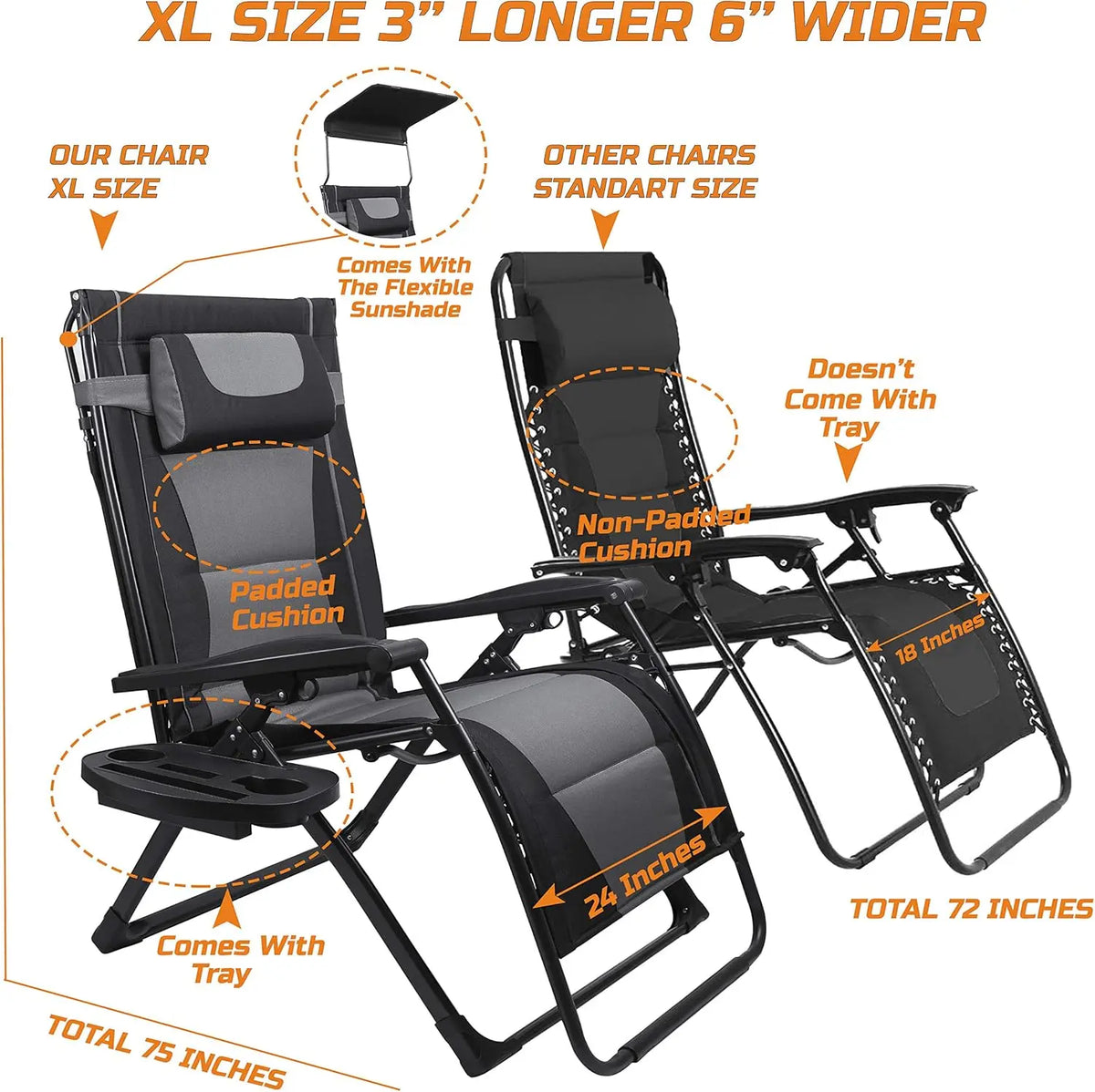 Outdoor Folding Recliner Chair With Padded Seat And Sunshade