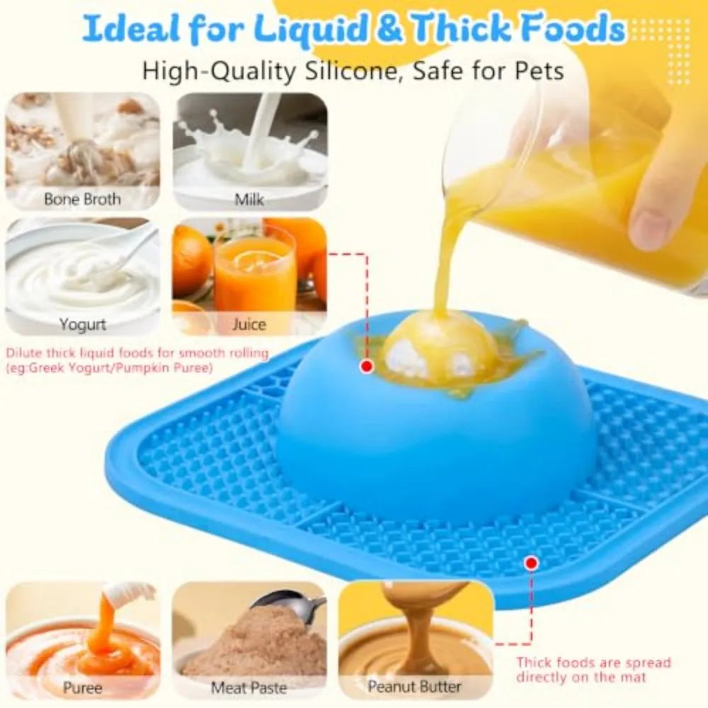 Slow Feeder Dog Bowl With Lick Mat And Rolling Ball