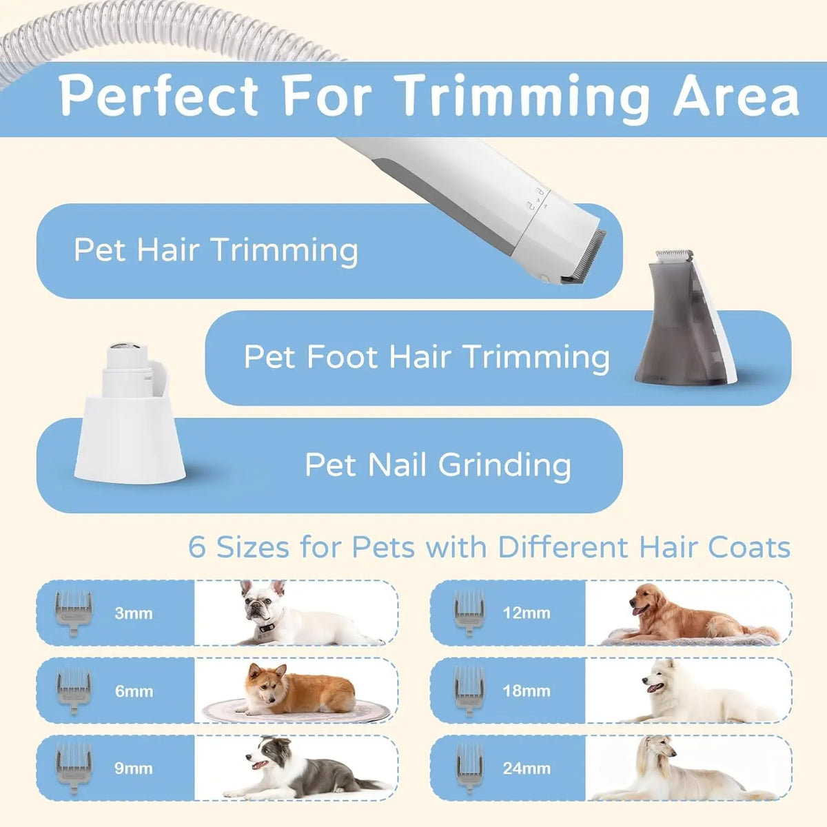 Dog Grooming Vacuum Kit With Shedding Brush And Paw Trimmer