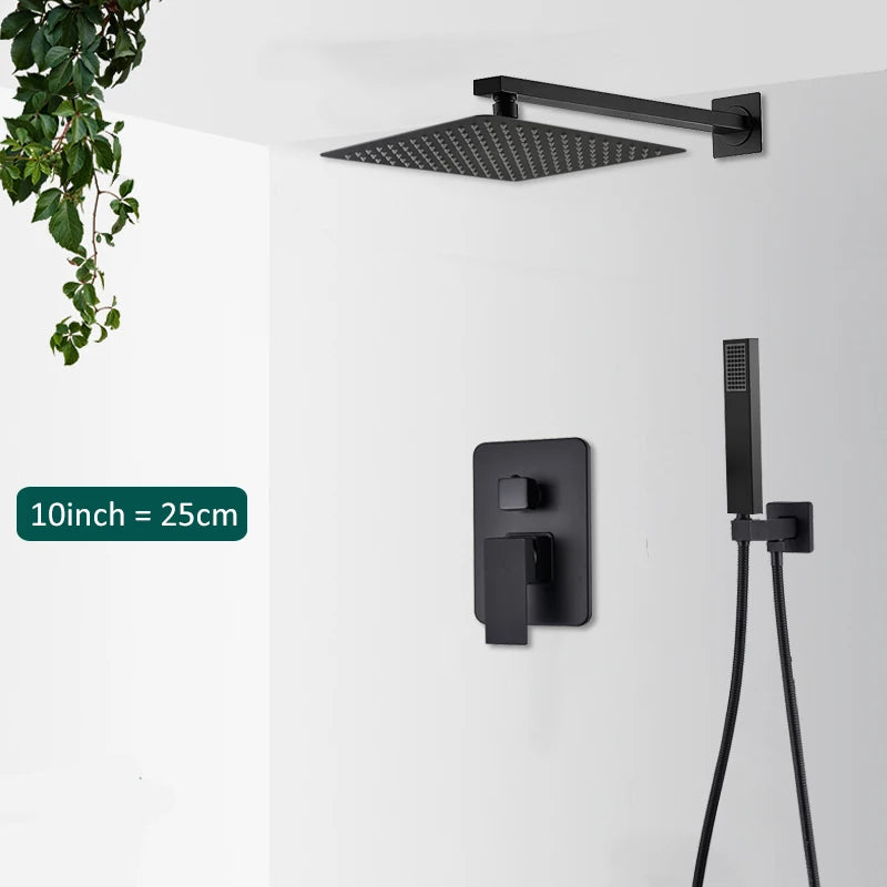 Quyanre Matte Black Shower Faucets Set Rain Waterfall Concealed Shower System Wall Mount Bathtub Shower Mixer Shower Combo Set