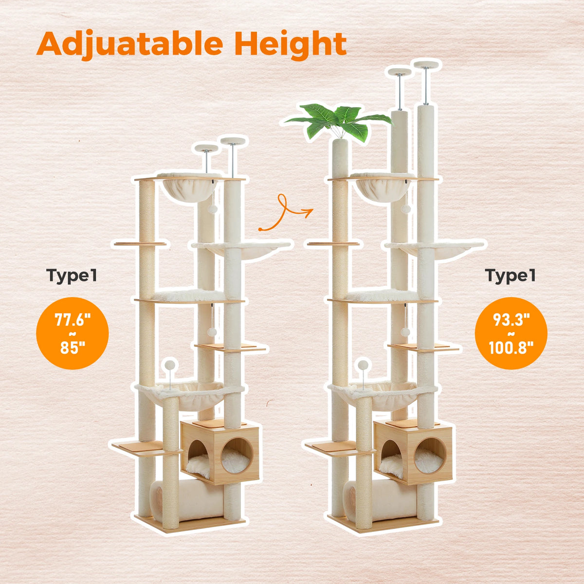 PAWZ Road Height Adjustable Wooden Cat Tower With Sisal Post