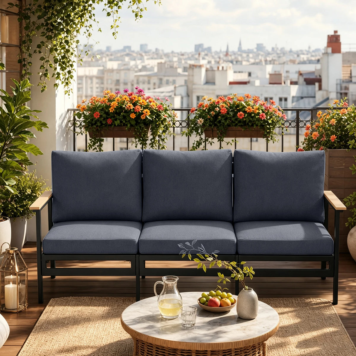 Avenvista Modern Metal Outdoor Patio Sofa With Durable Armrests