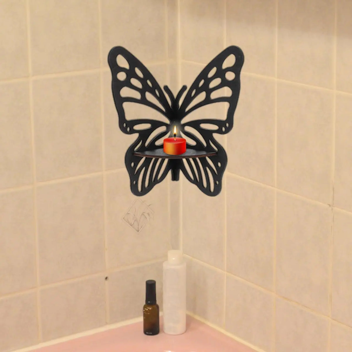 Butterfly Wooden Floating Corner Shelf For Crystal And Figurine Display