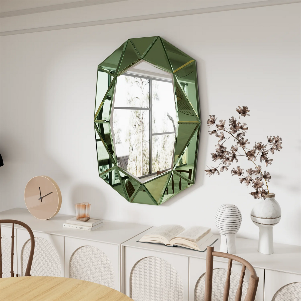 Asymmetrical Glass Inlay Decorative Wall Mirror for Home Accent