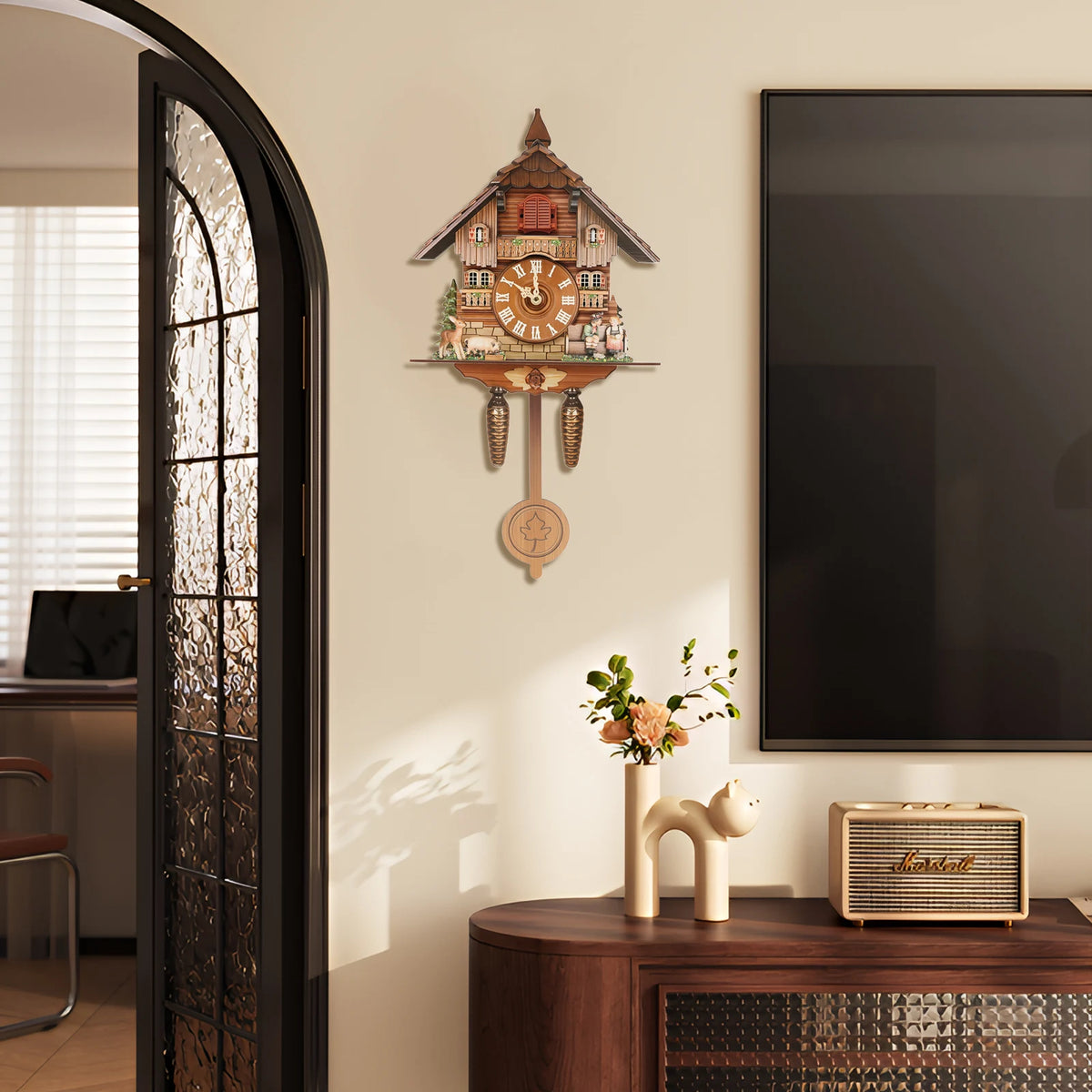 Modern House Shape Wall Mounted Cuckoo Clock With Pendulum Chime