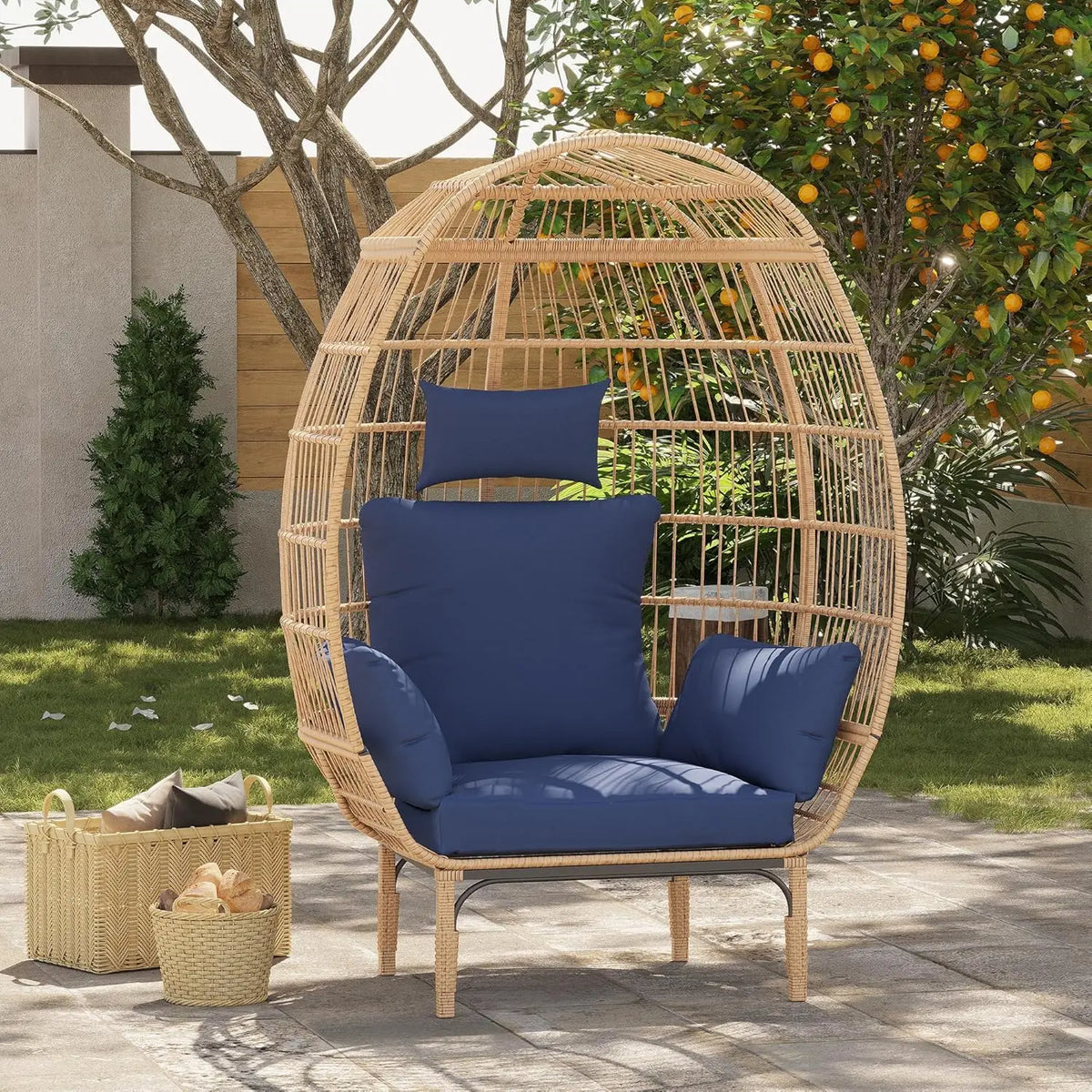 HiMISS Wicker Egg Chair With Cushions For Patio And Home