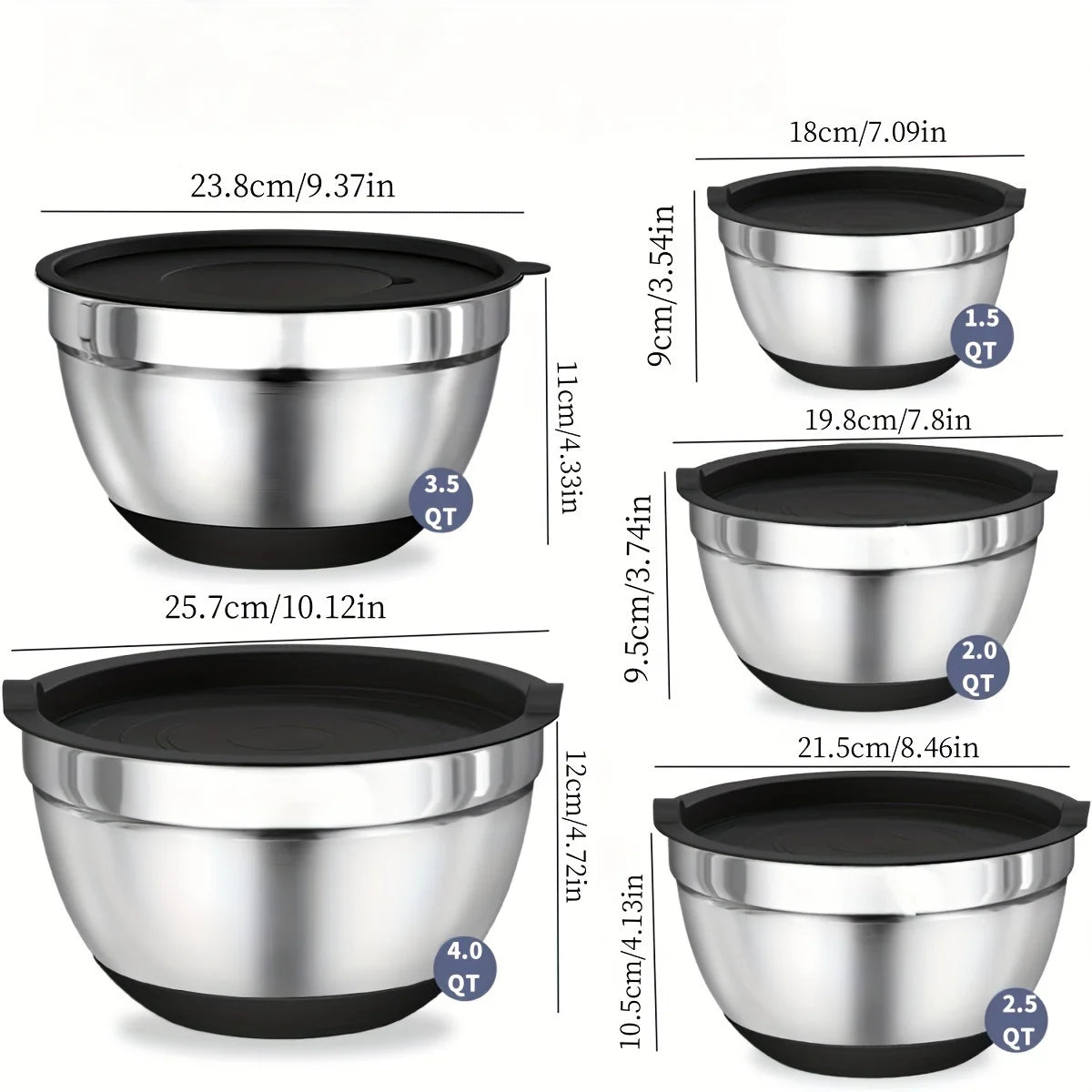 Stainless Steel Mixing Bowl Set With Airtight Lids For Baking