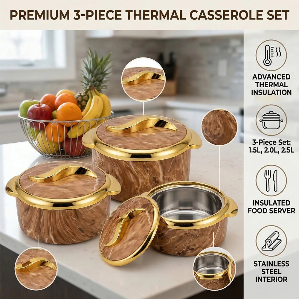 Insulated Stainless Steel Casserole Set With Double Wall Thermal Design