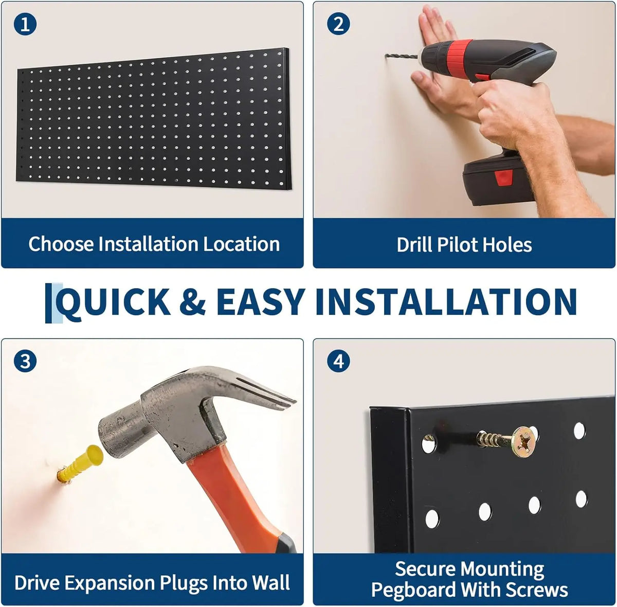 Heavy Duty Steel Pegboard Wall Organizer for Tools and Crafts