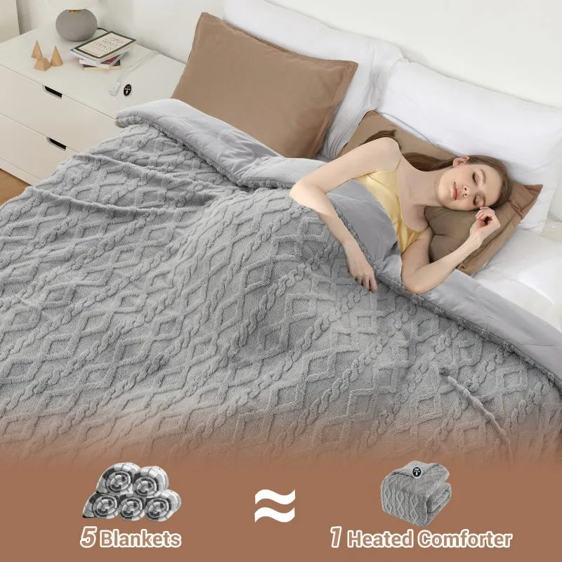 Heating Blanket 104x90 / 90x90 Inches Electric Heated Comforter Set 2 Heating Zones, 6 Heating Levels, Wireless Controller, Timer, Overheat Protection