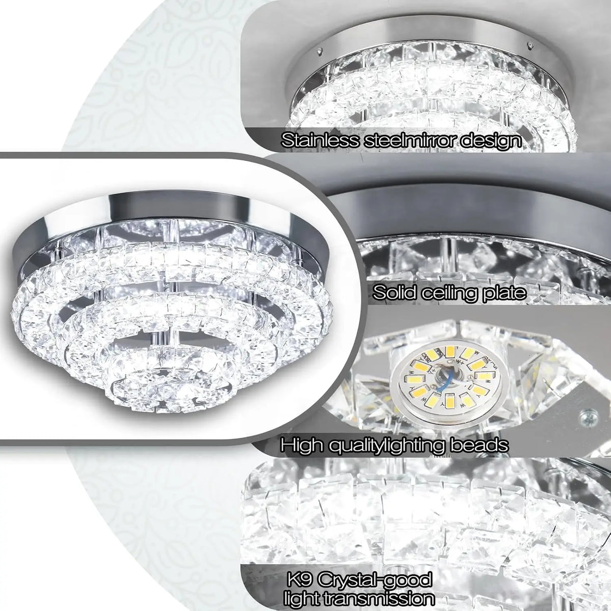 30-centimeter crystal ceiling lamp, 3-layer embedded LED, dimmable