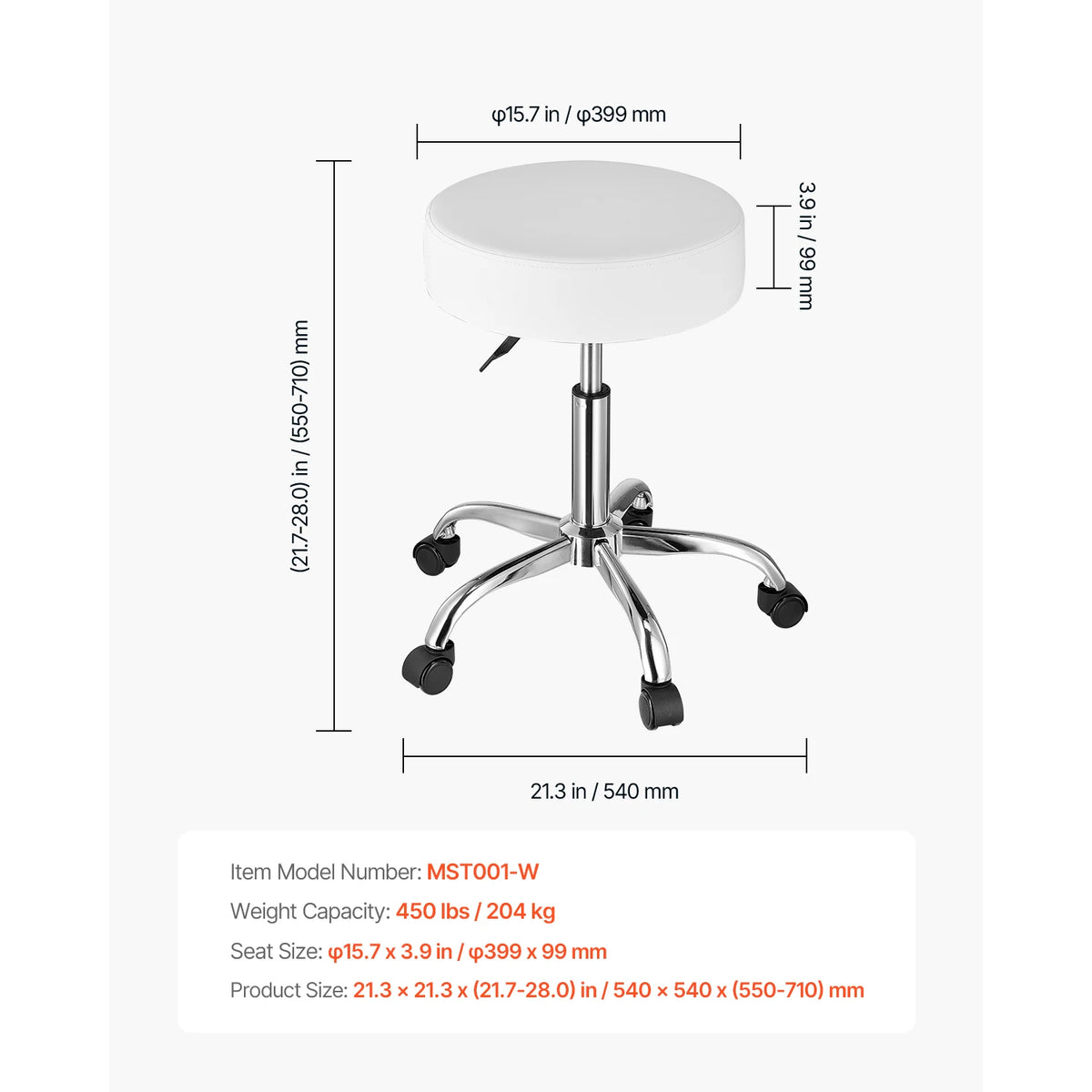 SucceBuy Height Adjustable Rolling Stool For Salon Spa