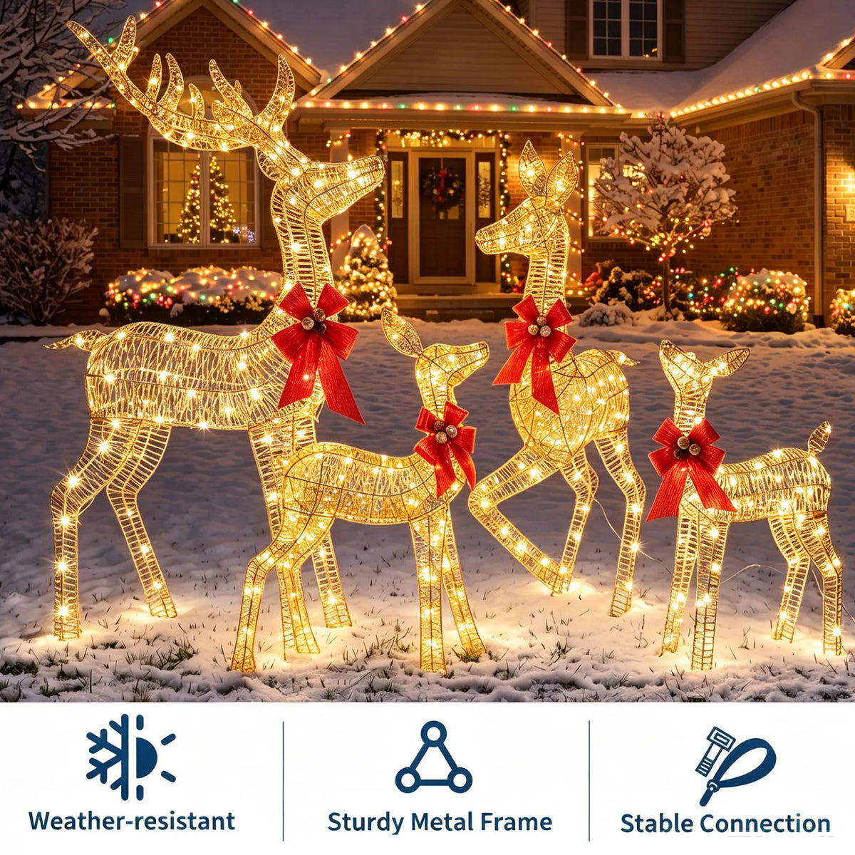 3-Piece Lighted Christmas Deer Family Outdoor Decoration Set 3FT Tall IP44 Waterproof with LED Lights for Lawn, Garden & Porch