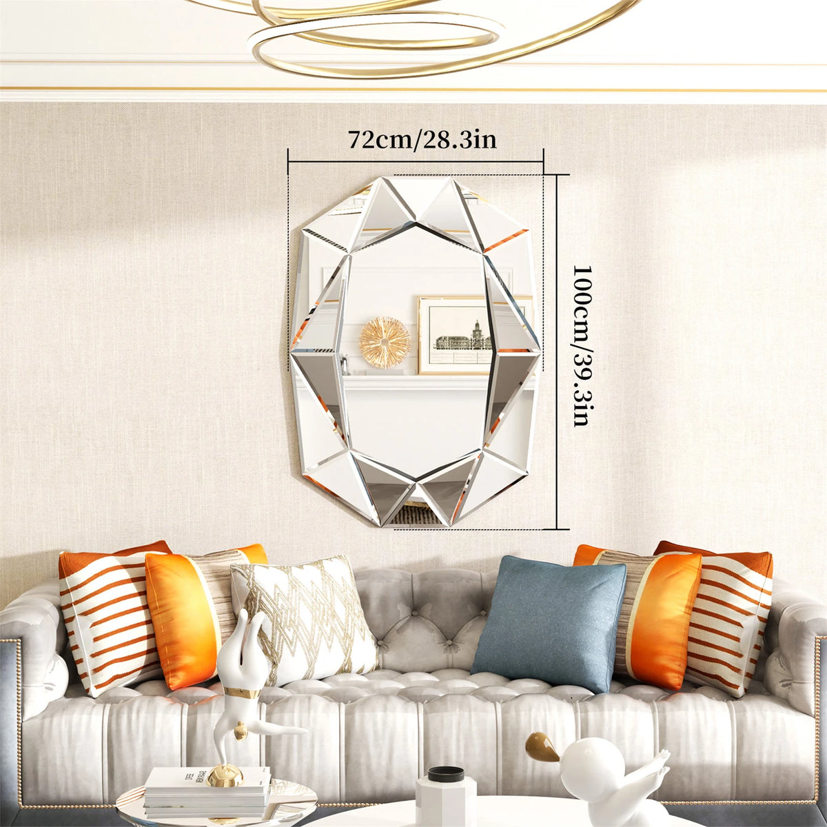 Asymmetrical Glass Inlay Decorative Wall Mirror for Home Accent