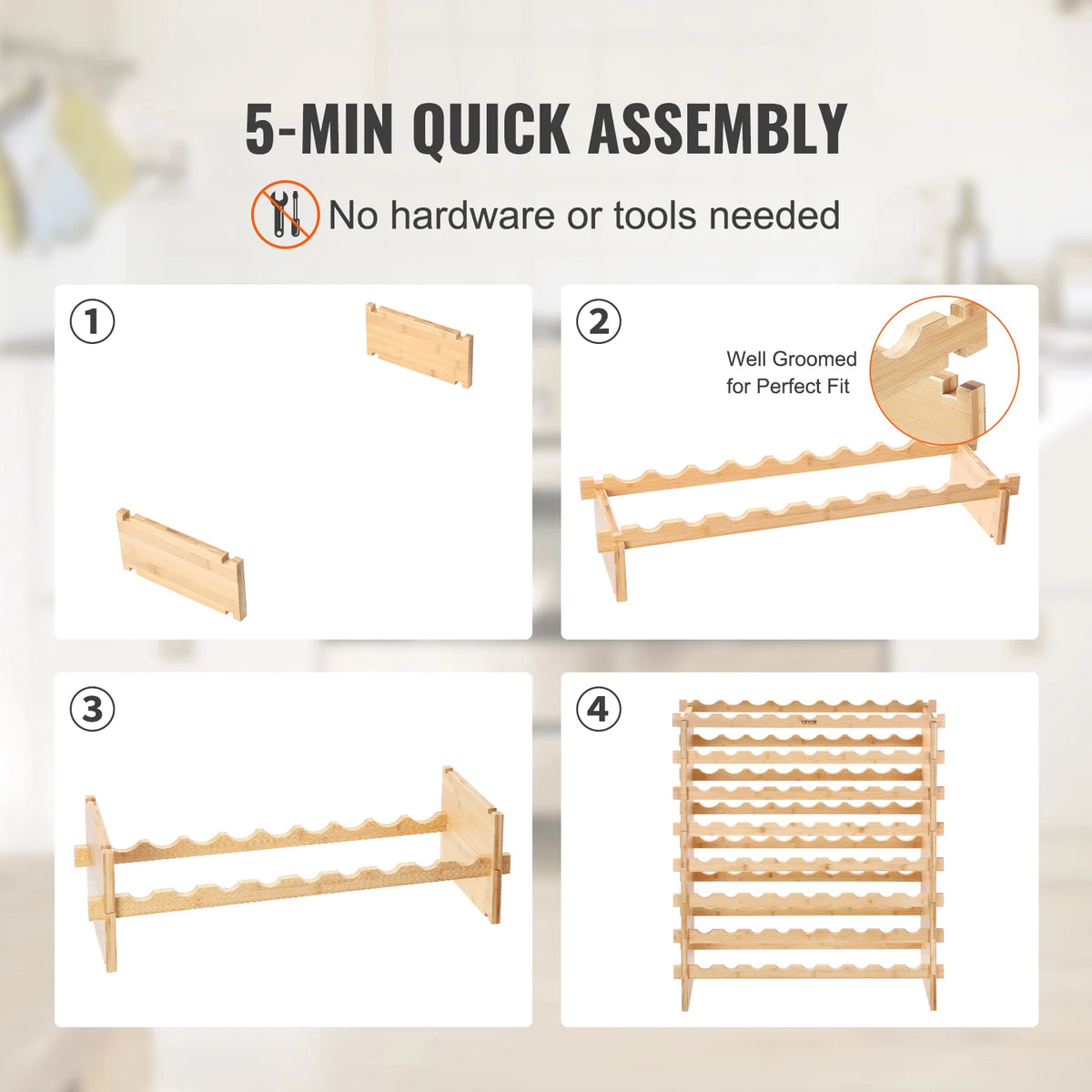 SucceBuy Bamboo Stackable Wine Rack Modular Free Standing Storage Holder