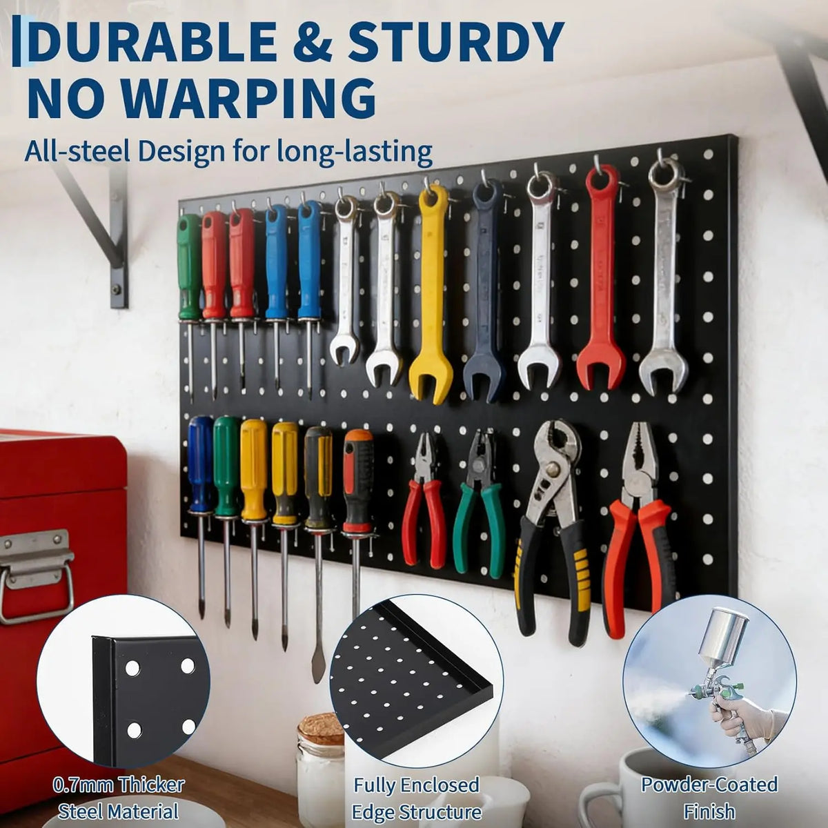 Heavy Duty Steel Pegboard Wall Organizer for Tools and Crafts