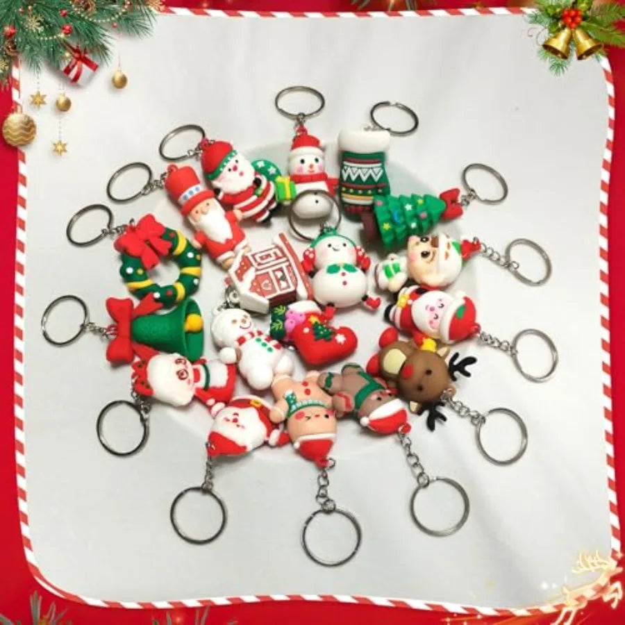 3D Christmas Ornament Keychains Santa Claus Reindeer Holiday Decoration Gifts