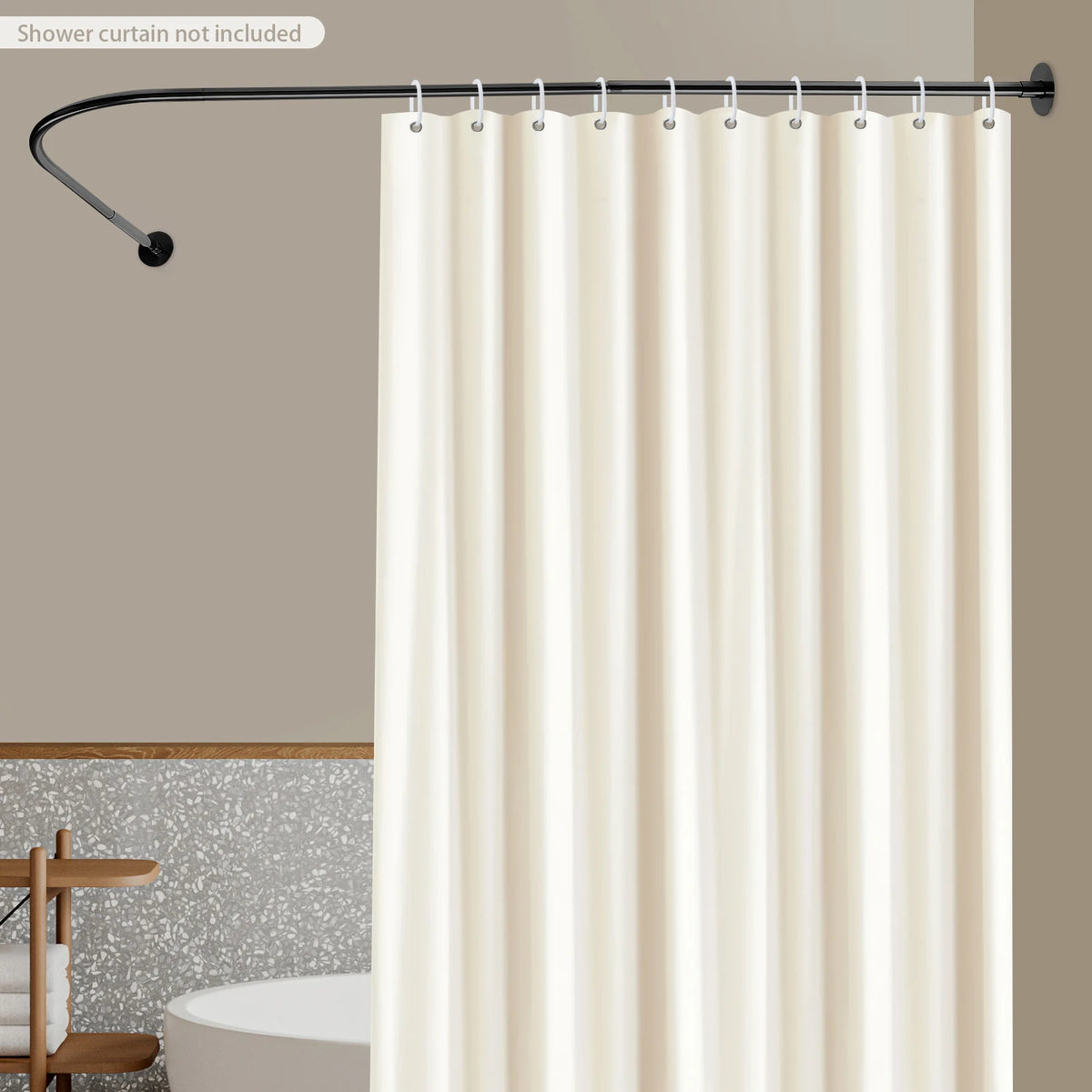 No Drill L Shape Corner Shower Rod Stainless Steel Hooks