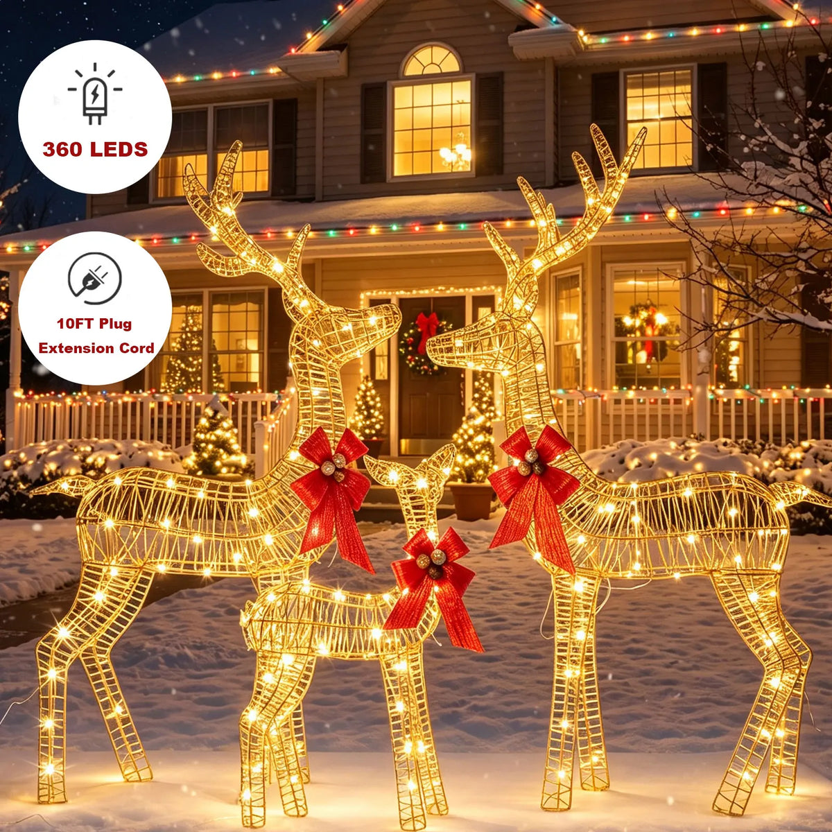 3-Piece Lighted Christmas Deer Family Outdoor Decoration Set 3FT Tall IP44 Waterproof with LED Lights for Lawn, Garden & Porch