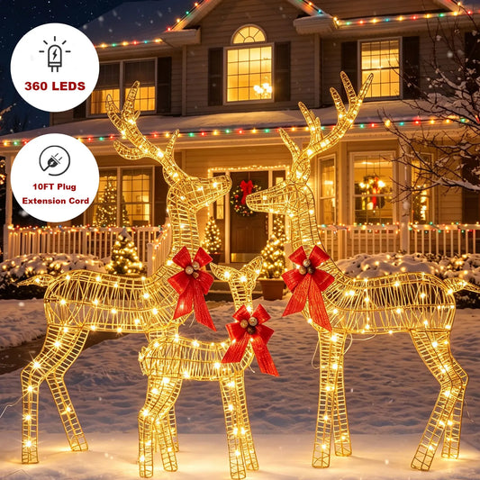 3-Piece Lighted Christmas Deer Family Outdoor Decoration Set 3FT Tall IP44 Waterproof with LED Lights for Lawn, Garden & Porch