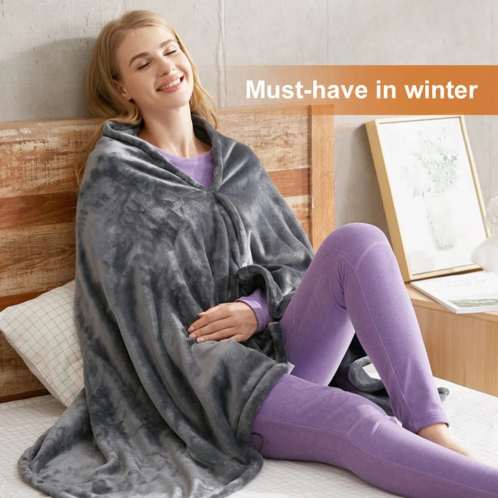 USB Electric Blanket, 3 Levels 9-Zone Heating, Body Warming Blanket, Portable Coral Fleece Blanket, for Home and Office Use