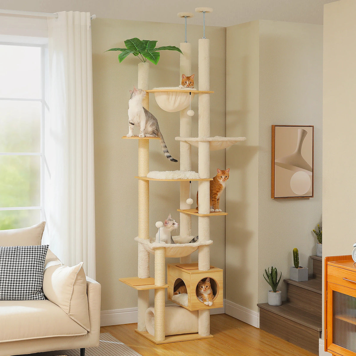 PAWZ Road Height Adjustable Wooden Cat Tower With Sisal Post