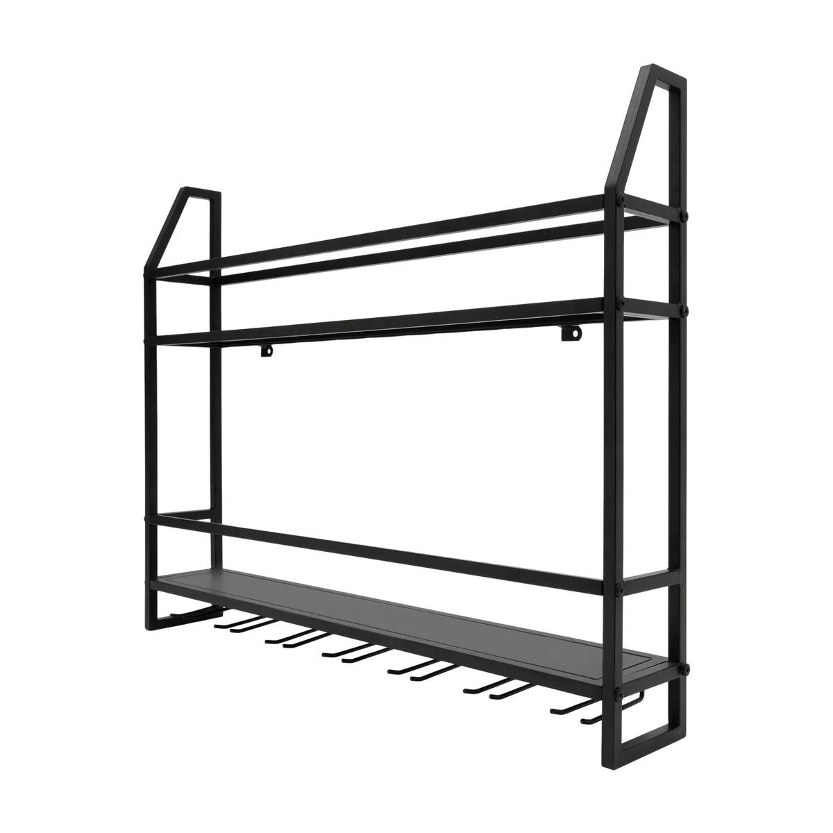 Wall Mounted Metal Wine Rack With Glass Holder Shelf