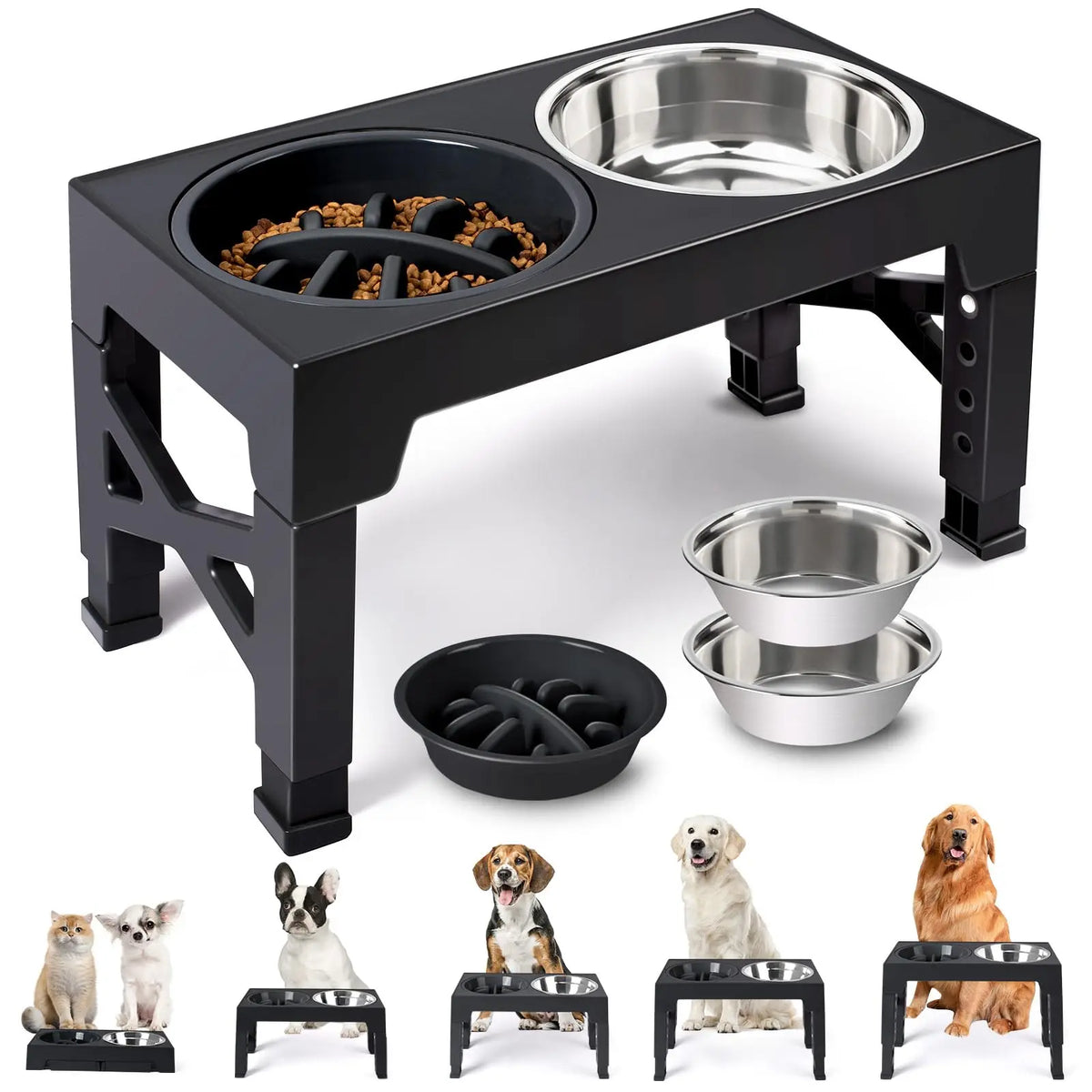 Adjustable Elevated Dog Feeder With Double Stainless Steel Bowls