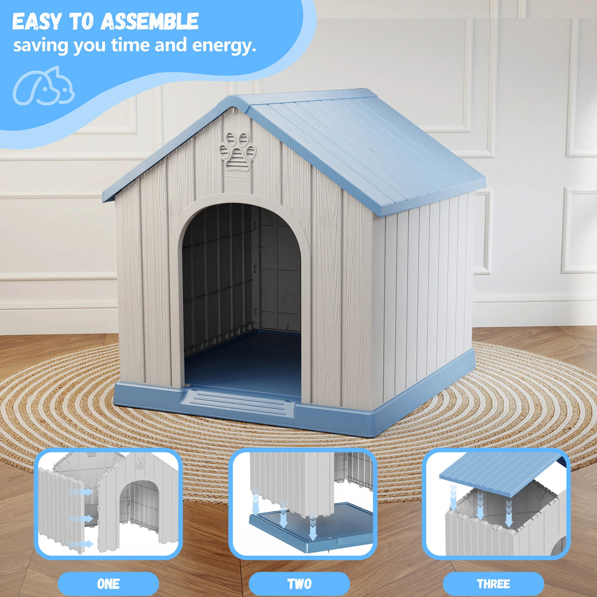 Weatherproof Plastic Dog House For Small Dogs Indoor Outdoor Shelter