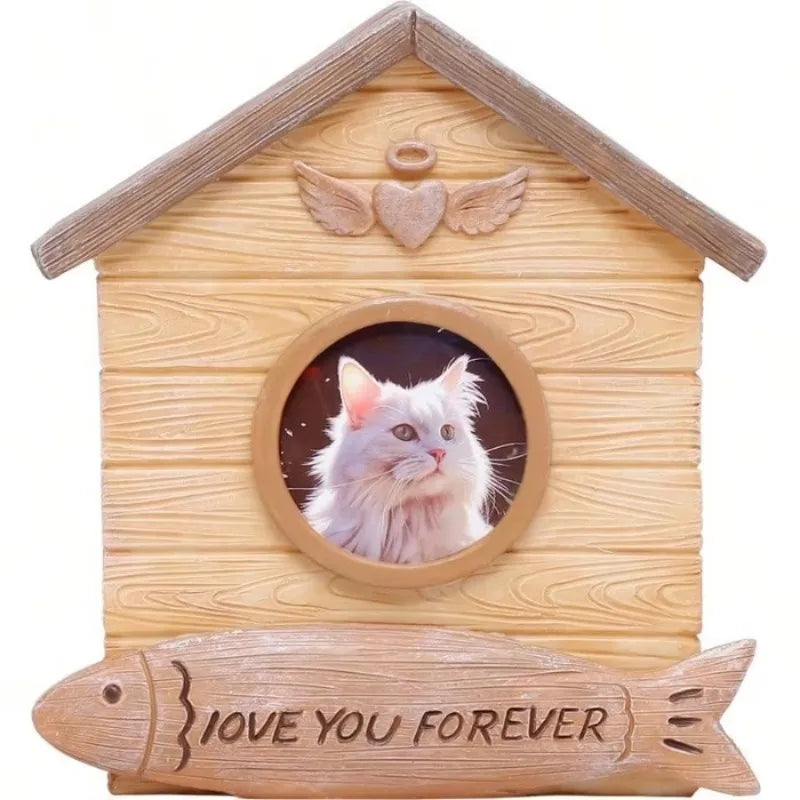 Wood-Look Resin Pet Urn with Replaceable Photo Storage Box for Storing Ashes, Suitable for Cat Cremation, Burial, and Memorial Keepsake