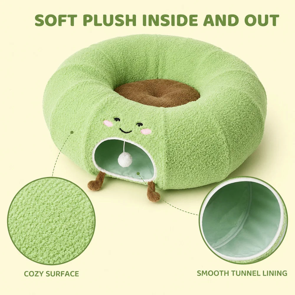 Convertible Cat Tunnel Bed Plush Donut Cushion And Play Tunnel