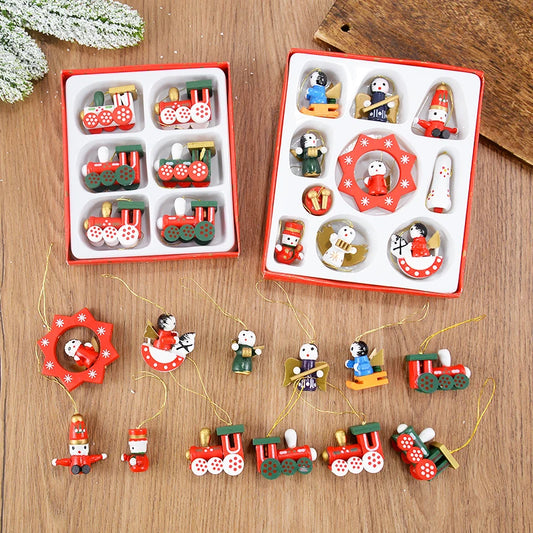 Mini Wooden Train Christmas Tree Ornaments Holiday Home Decor