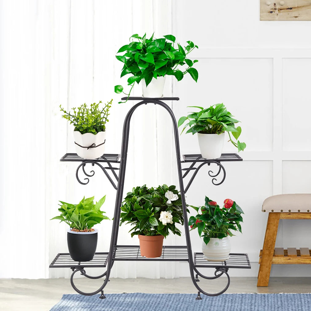 Metal Plant Stand With Step Design For Indoor Outdoor Use