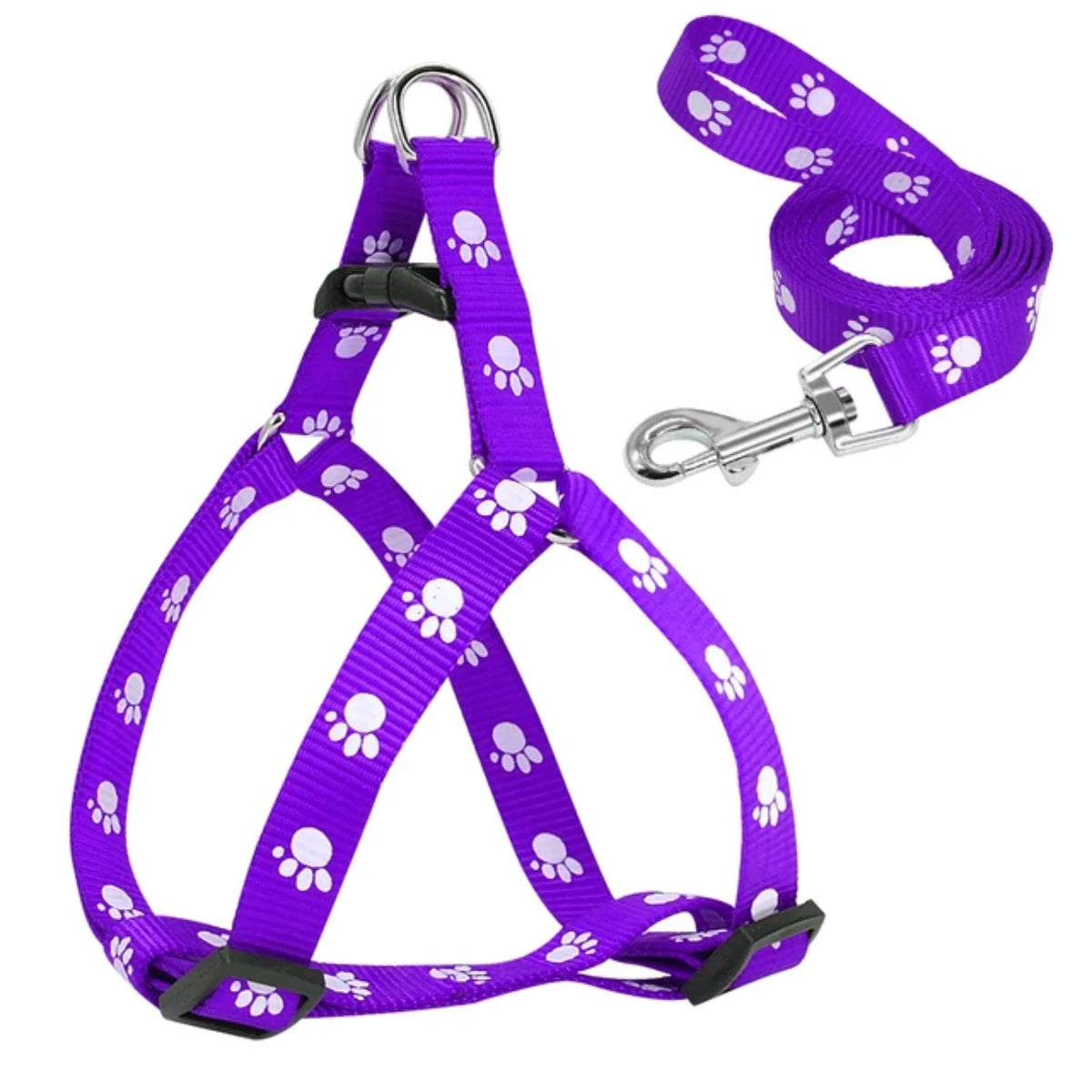 Nylon Dog Harness and Leash Set Adjustable Paw Print Dog Harness Walking Leash Strap  Small Medium Dogs S/M/L