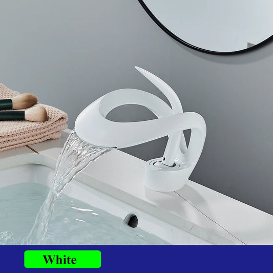 Waterfall Creative Bathroom Basin Faucet Sink Faucet Deck Mounted Hot Cold Water Mixer Crane Brass Body Single Hole Taps