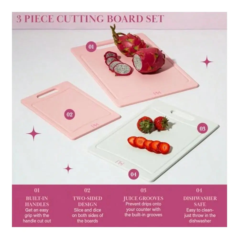 Dual Sided Plastic Cutting Board Set With Juice Grooves