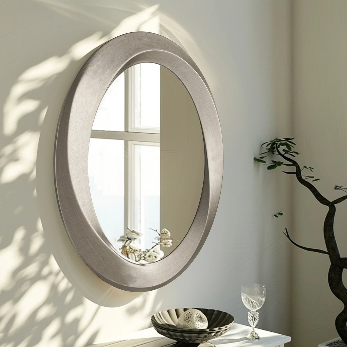 Oval Beveled Wall Mirror With Elegant Curved Frame