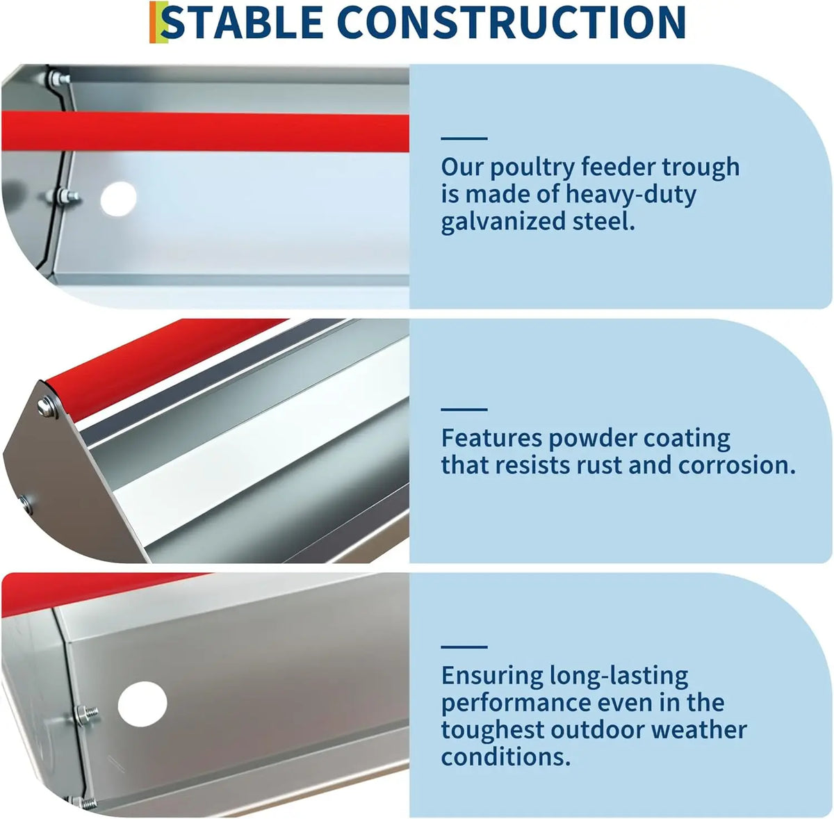HiMISS Galvanized Steel Poultry Feeder Trough With Drainage Holes