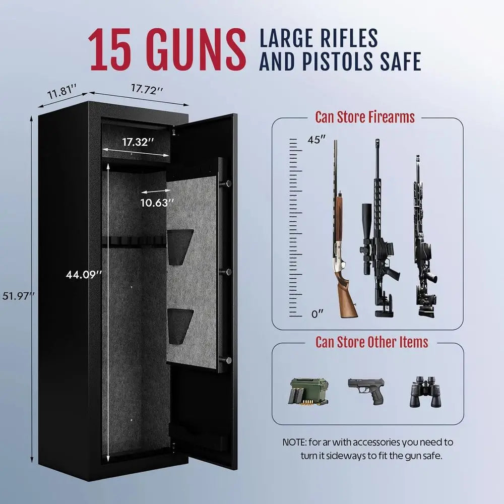 Premium Biometric 15 Gun Safe With Electronic Combination Lock