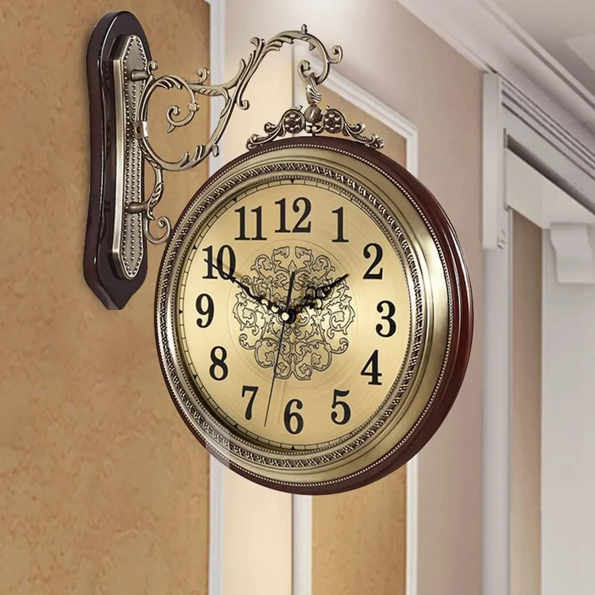 Double Sided Silent Vintage European Style Wall Clock