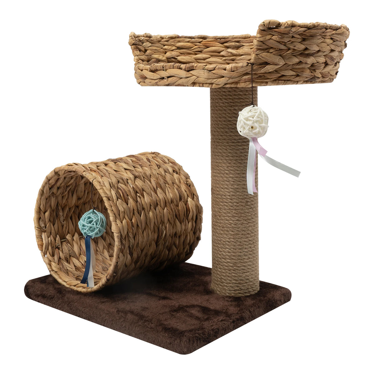 Hand Made Paper Rope Cat Tree 2-Level, Bow Shaped Cat Tree with 2 Toy Balls, 36.46lbs Capacity for Large Cats