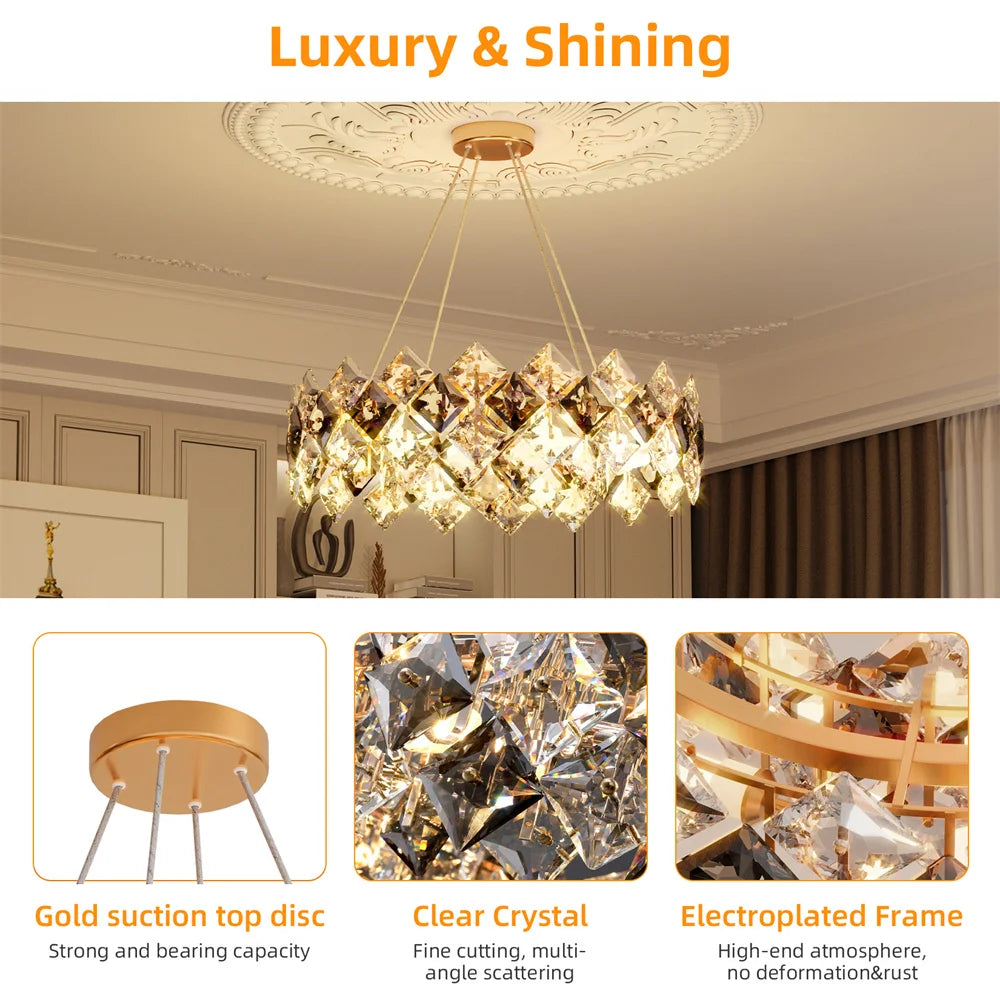 LUVODI Modern Crystal Chandelier Pendant Light Fixture - Hanging Ceiling Lighting for Home Hotel - Gorgeous Decorative Illumination