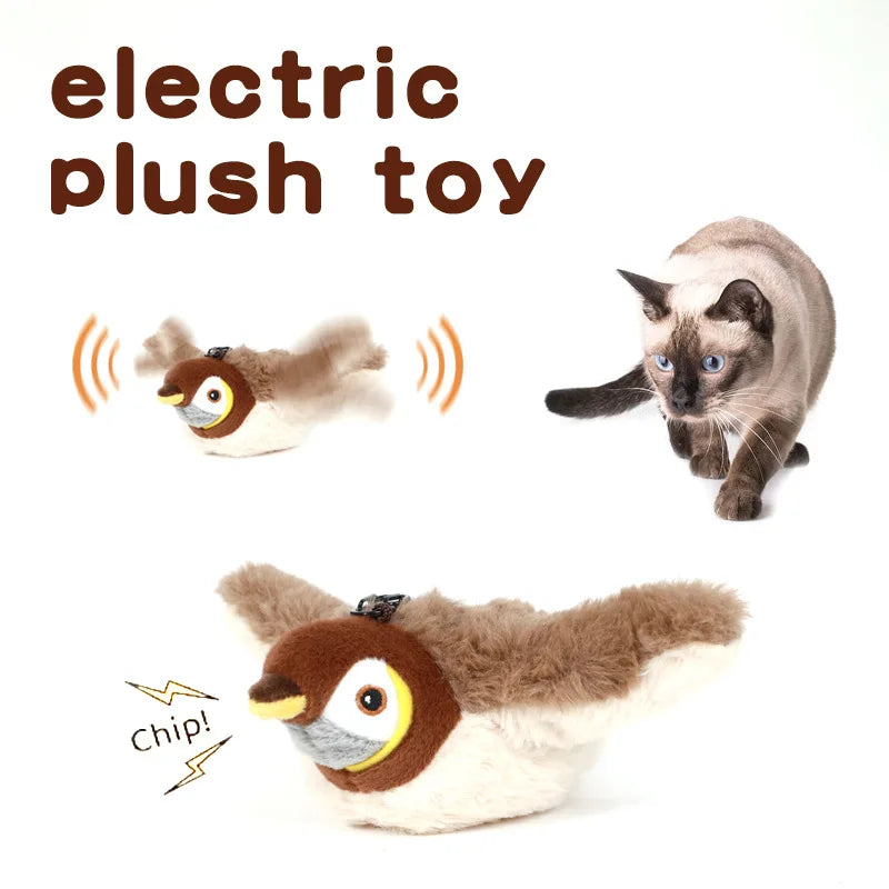 Interactive Chirping Flapping Plush Bird Cat Toy With Touch Activation