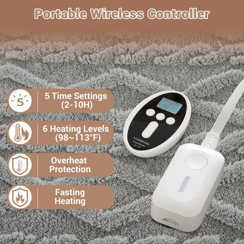 Heating Blanket 104x90 / 90x90 Inches Electric Heated Comforter Set 2 Heating Zones, 6 Heating Levels, Wireless Controller, Timer, Overheat Protection