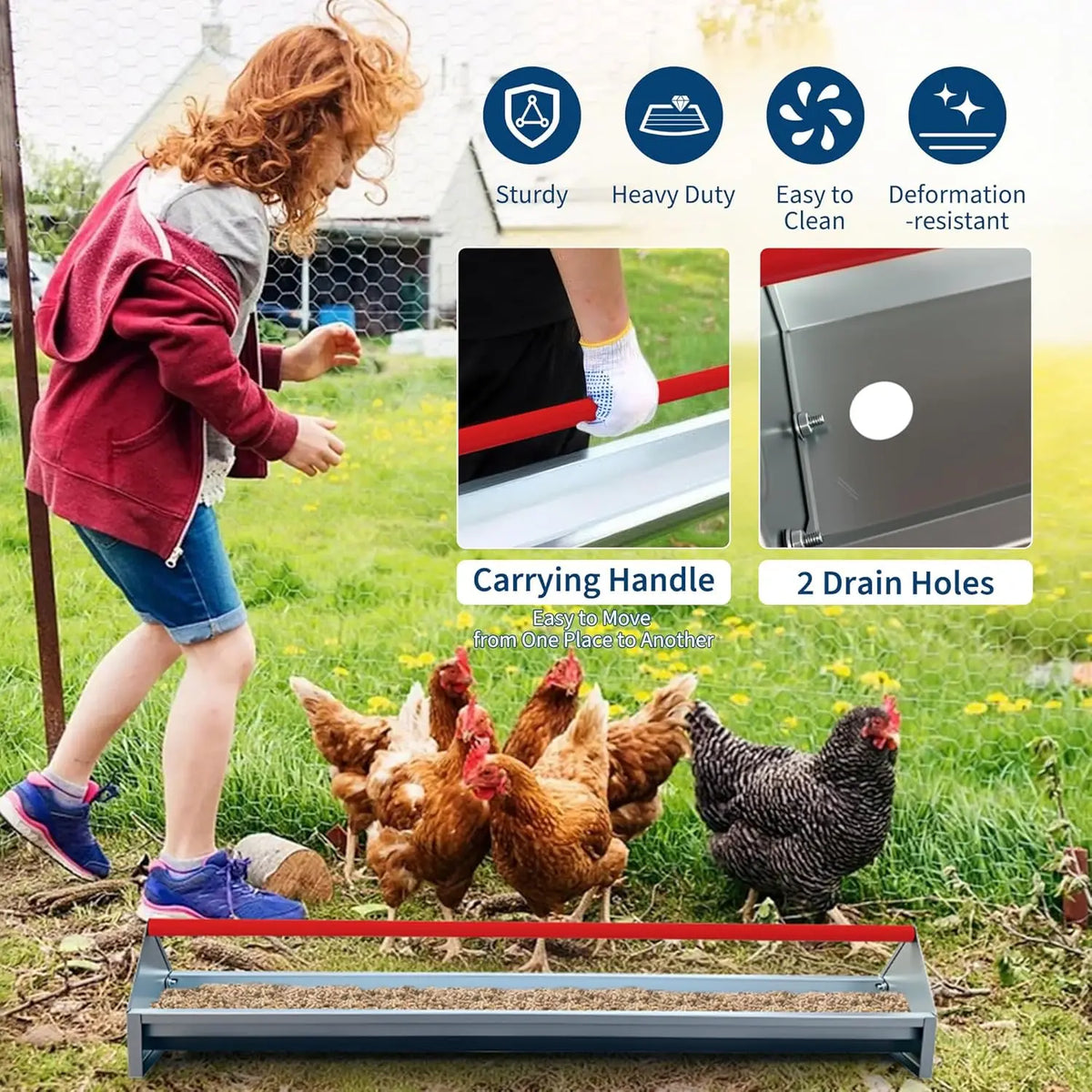 HiMISS Galvanized Steel Poultry Feeder Trough With Drainage Holes