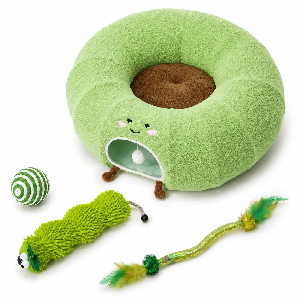 Convertible Cat Tunnel Bed Plush Donut Cushion And Play Tunnel